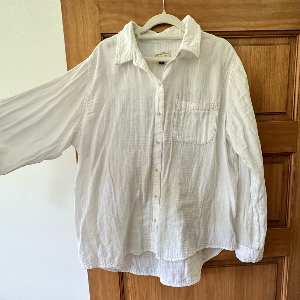 White gauze button down